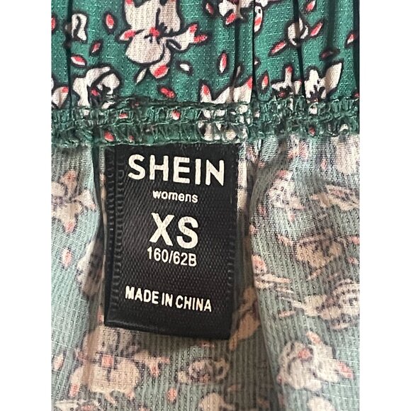 Green micro Floral A-Line Skirt - XS Boho tiered prairie cottage core elastic - Picture 5 of 5